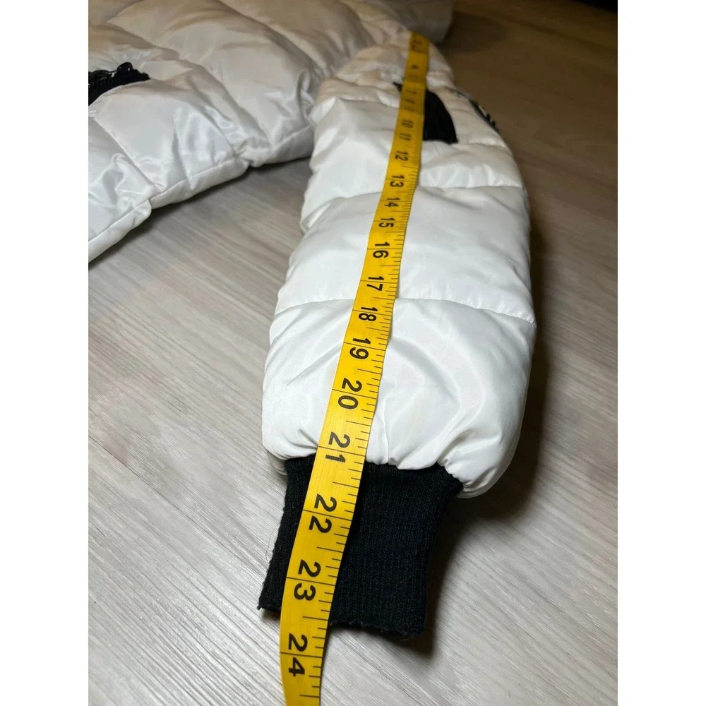 YYACHU Long Puffer Coat Womens M White Hooded Quilted Zip Front Winter Jacket